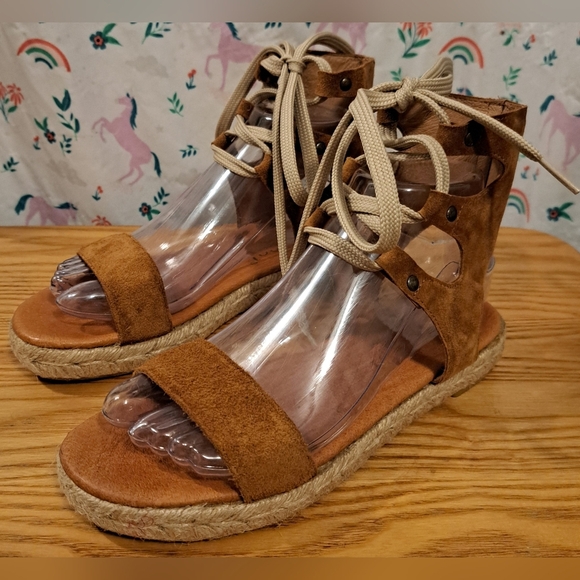 Anthropologie Maypole Tan Suede Jute Casual Boho Neutral Espadrille Sandal SZ 6 - Picture 3 of 7